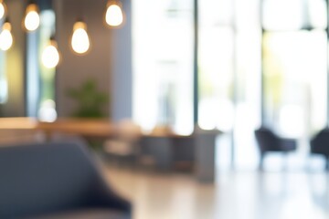 blurred background of a modern office space with soft neutral tones, warm lighting