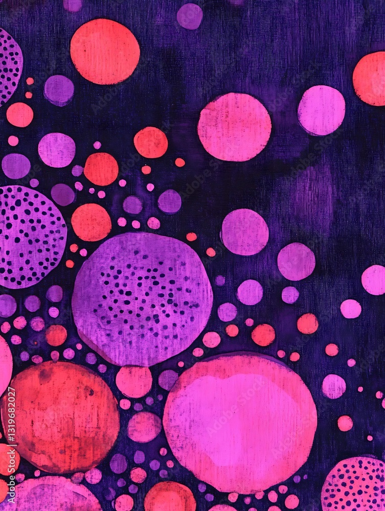 Poster playful array of colorful, layered circles creating a vibrant pattern