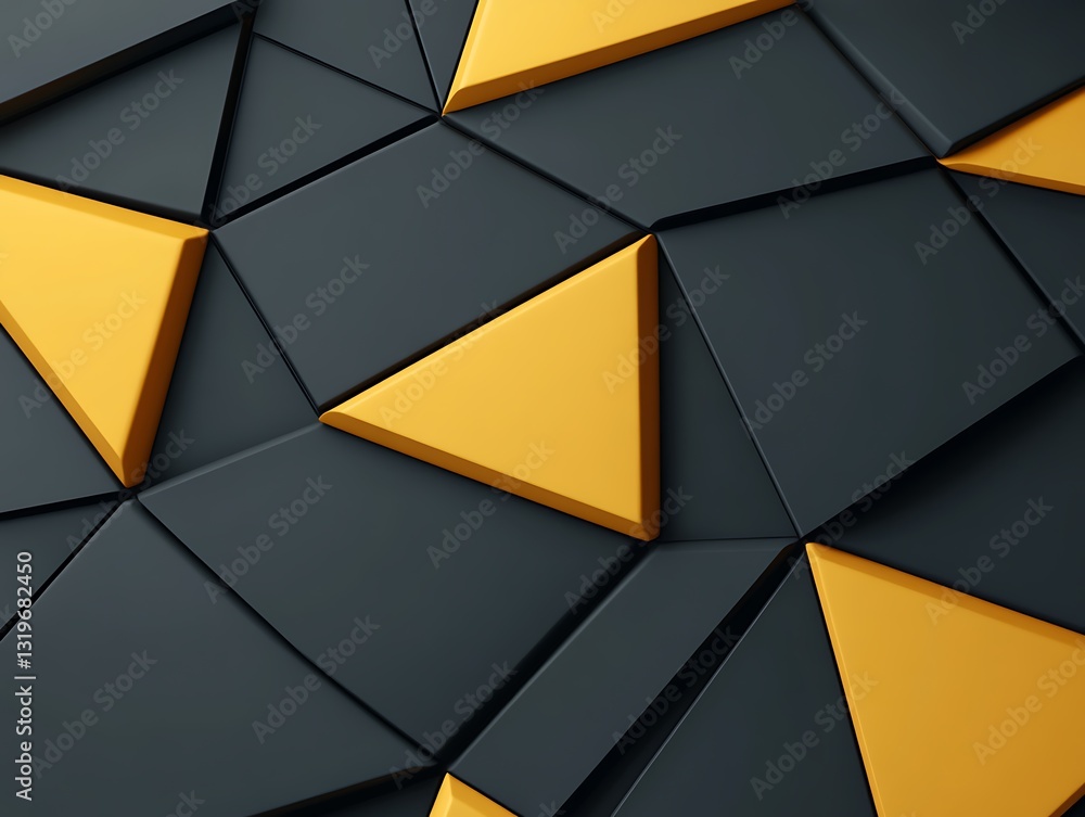 Poster sleek triangular pattern in deep gray and golden yellow hues design