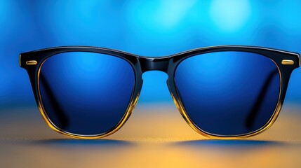 Stylish Sunglasses with Blue Lenses and Amber Frame: A Close-Up Shot