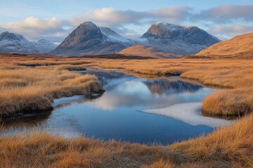 Obraz premium Serene Mountain Landscape with Calm Water Reflection at Dawn