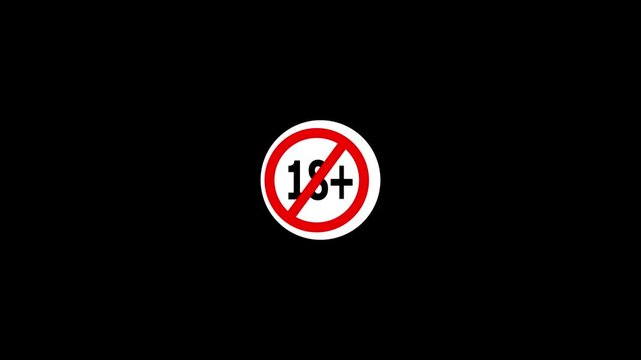 Under 18 forbidden ban icon sign animation. Eighteen or older persons adult content 18 plus only rating, animation. 18+ video not allow animation. 18+ plus Glowing neon text animation.