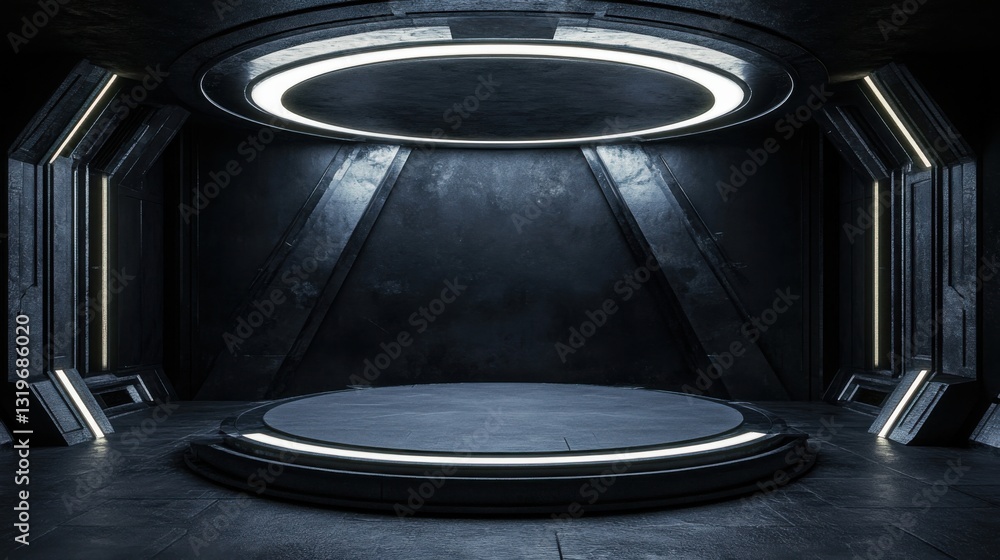 Poster a futuristic room with a round table and a circular light