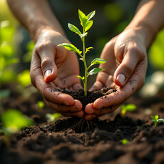 a hand for planting young seedlings