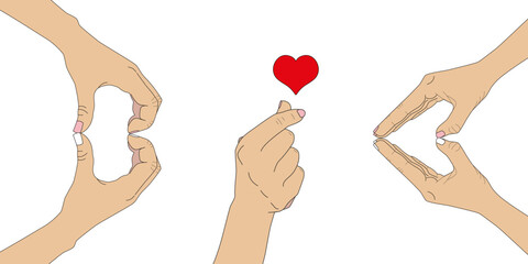 Hand gestures hearts set love signs