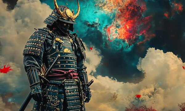 Samurai Under Cosmic Sky: A Digital Painting
