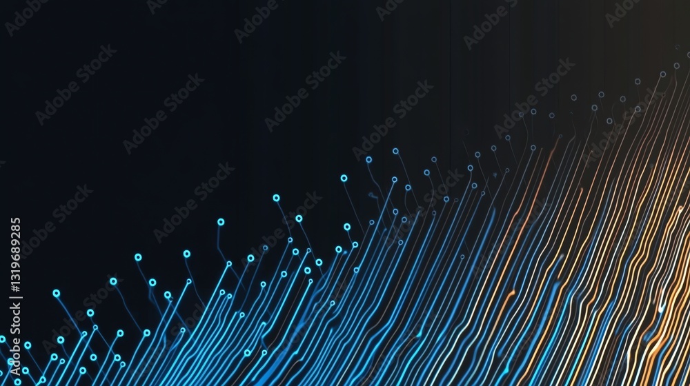 Poster abstract circuit board pattern with flowing lines on dark background