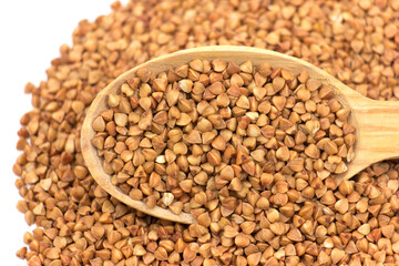 Buckwheat isolated on white background, organic grain and healthy eating concept