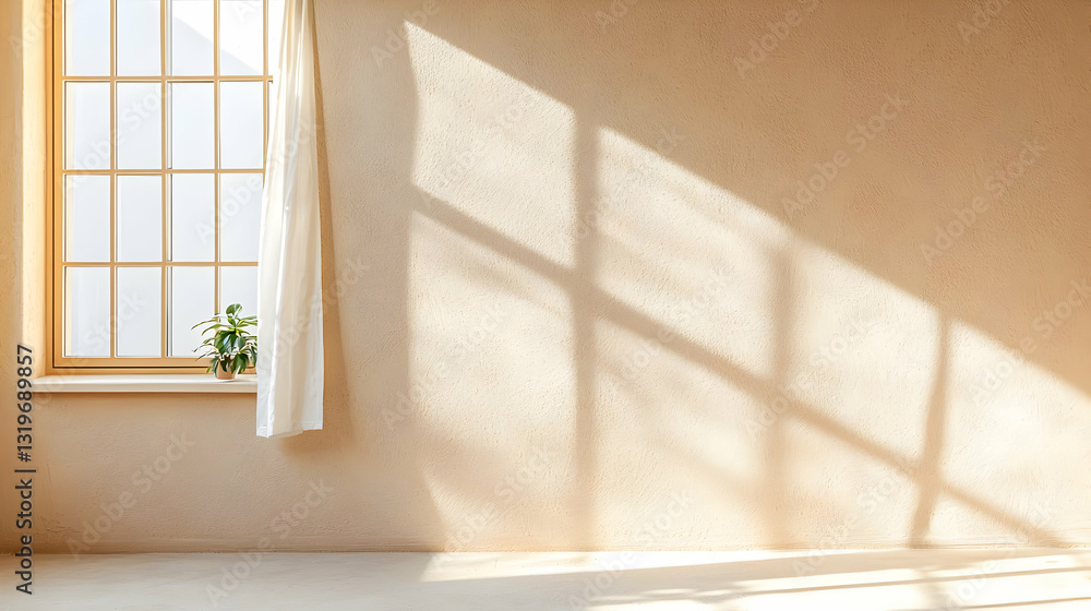 Poster empty room with window light shadow and beige wall creating a minimalistic interior design