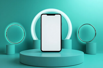 Mint workspace phone mockup, laptop, plants. Marketing, website, app
