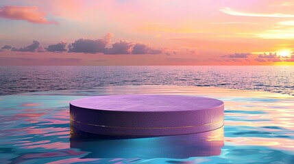 Purple Round Podium Reflecting in Tranquil Water
