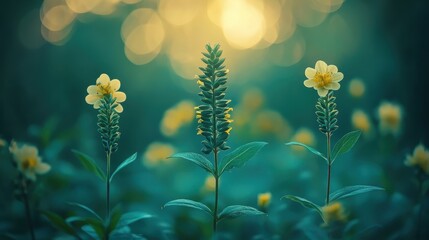Tranquil yellow flowers in a sunlit garden
