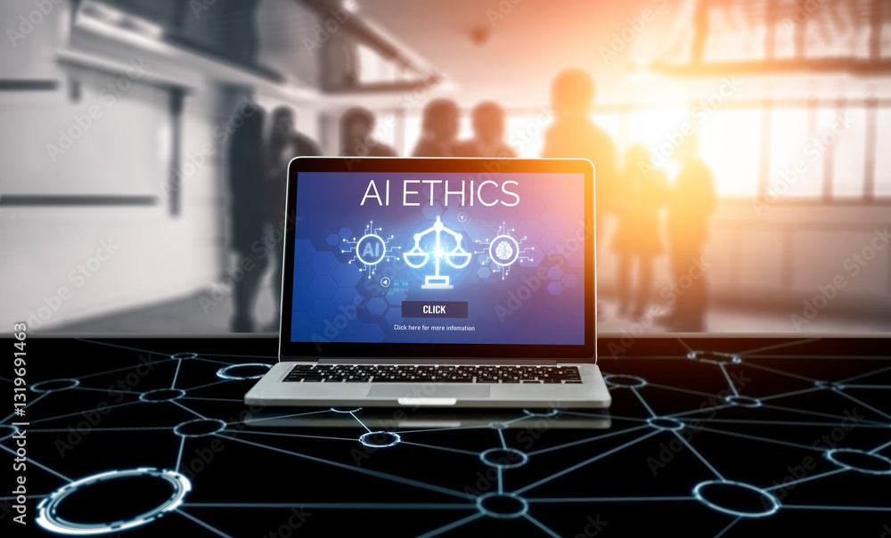 Poster ai ethics responsibility standard law and rules on computer screen provide report of ai ethic transp
