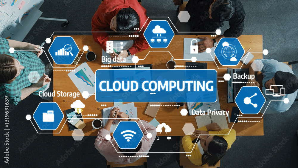 Aufkleber dynamic collaboration in cloud computing: diverse team strategizing over data privacy, backup strate