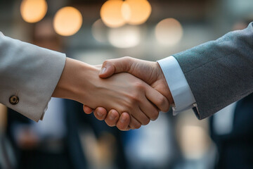 Business people shaking hands strong partnership deal agreement success job work gray women sales