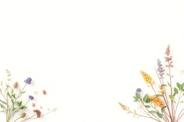 Obraz premium Medicinal herbs on minimalist background. Free space for text, natural health, wellness.