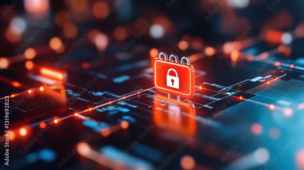 Poster cybersecurity action data protection strategies digital environment infographic visualization techno
