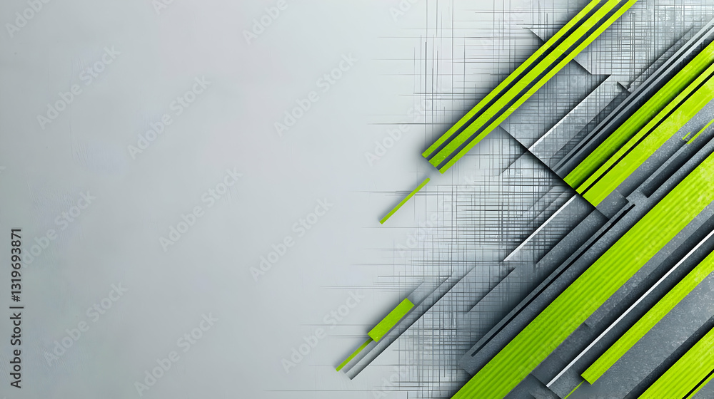 Poster dynamic green and grey metallic stripes abstract 3d background design with modern geometric shapes a