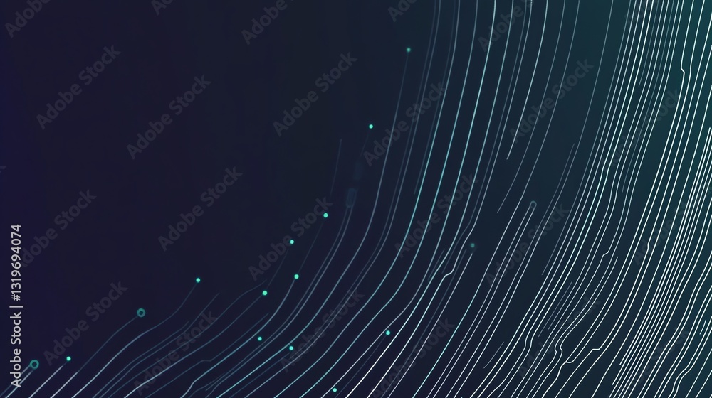 Poster abstract lines and dots flowing on dark gradient background graphic