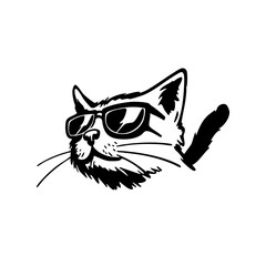 Happy cool cat with sunglasses, fun hand-drawn doodle illustration
