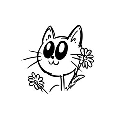 Cool cat with sunglasses and flowers, hand-drawn hipster illustration