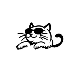 Happy cool cat with sunglasses, fun hand-drawn doodle illustration