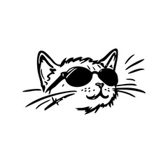 Happy cool cat with sunglasses, fun hand-drawn doodle illustration