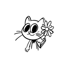 Cool cat with sunglasses and flowers, hand-drawn hipster illustration