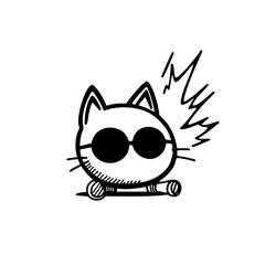 Cool flaming cat with sunglasses, edgy hand-drawn illustration