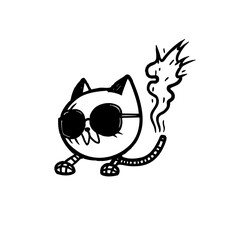 Cool flaming cat with sunglasses, edgy hand-drawn illustration