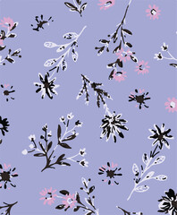 Spring Summer Bugs and Flowers Vector Seamless Pattern