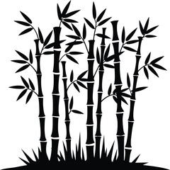 Black and White Bamboo Silhouette Vector Illustration