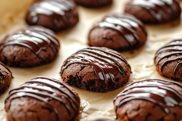 Chocolate buckeye brownie cookies with ganache drizzle