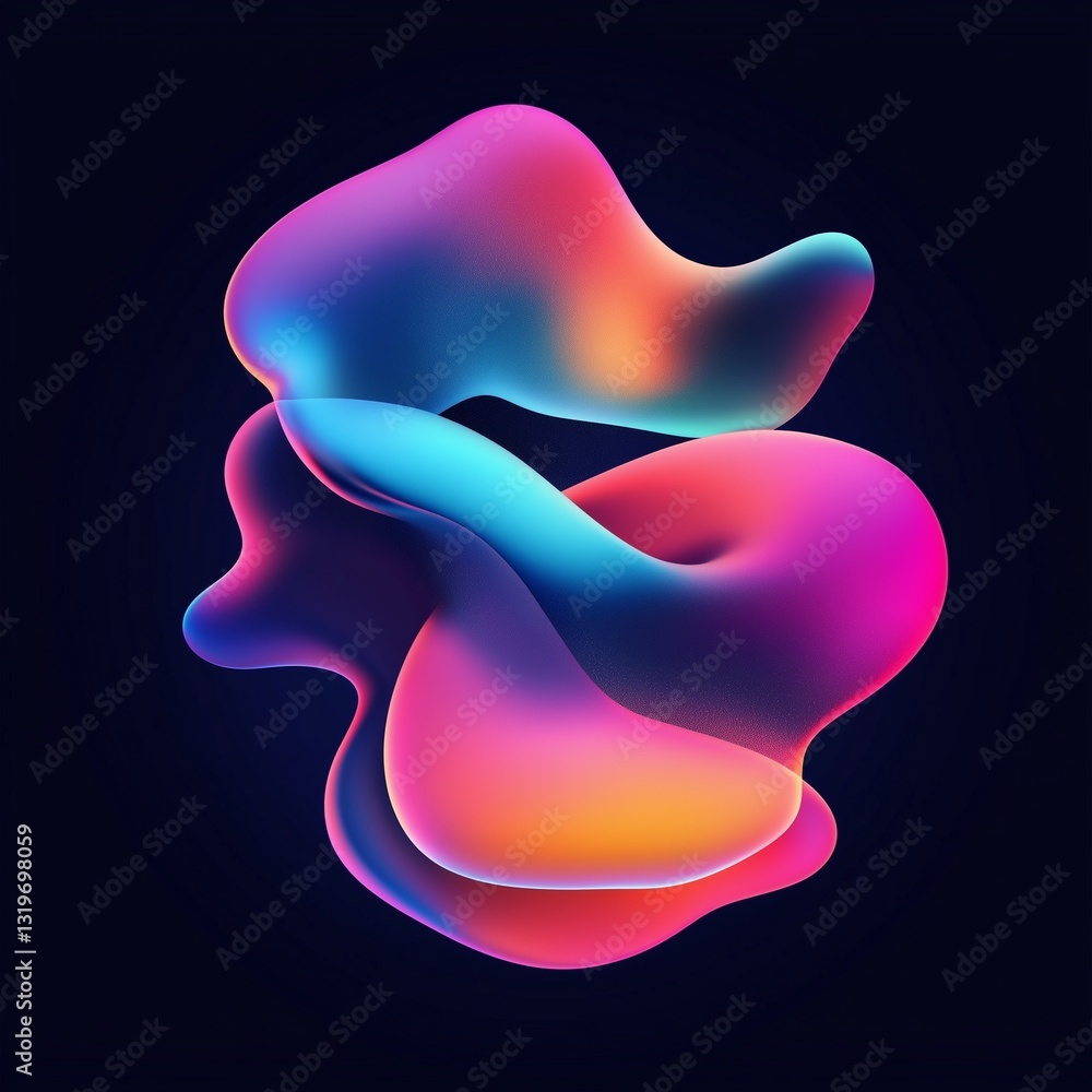 Fototapete surreal 3d abstract shape with soft, organic structure luminous gradient blue, pink, orange, and pur
