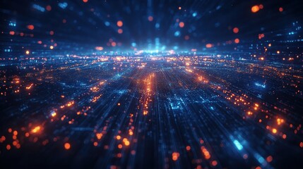 Fototapeta premium Futuristic digital landscape with glowing lights and dynamic patterns