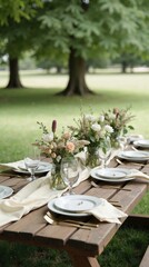 Elegant outdoor table setting for garden party celebration