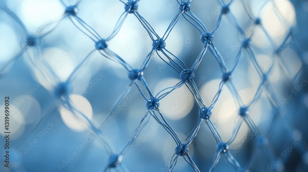 Poster creative blue wire mesh on bokeh backdrop. bg and design concept. 3d rendering