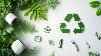 Sustainable recycling practices eco-friendly environment green products nature overhead view environmental awareness
