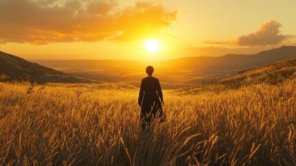 Golden Wheat Field at Sunset A Farmer's Touch, wheat, field, farmer
