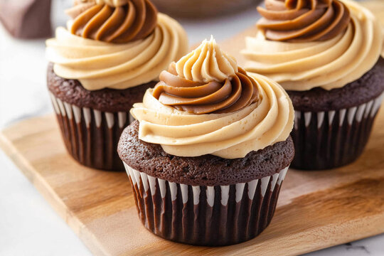 Chocolate cupcakes with swirled frosting