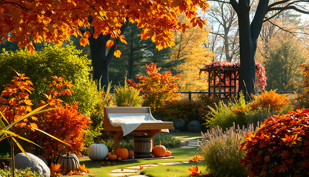 Fall seson brunch in garden , with white tonespng