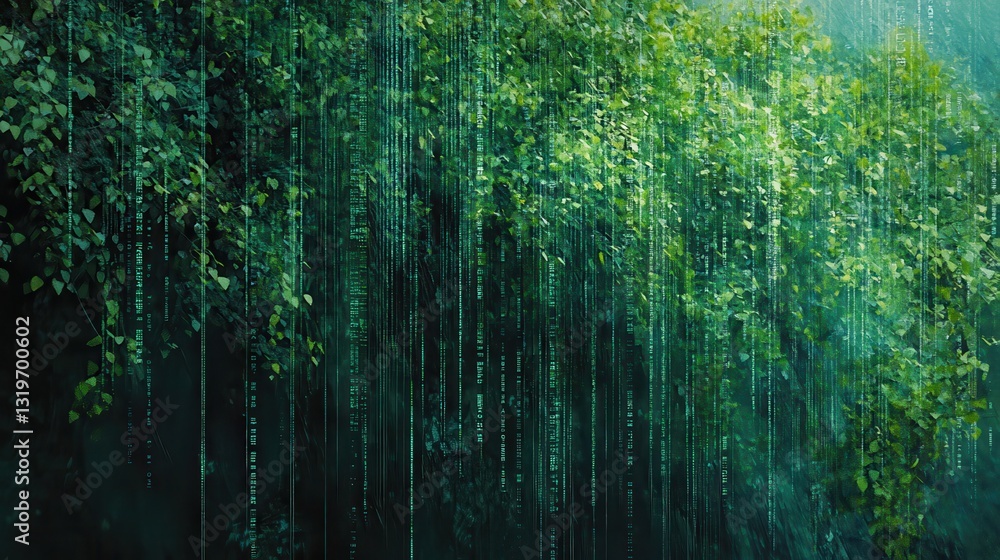 Aufkleber a digital representation of vibrant green rain-like patterns, evoking a matrix or code aesthetic in 