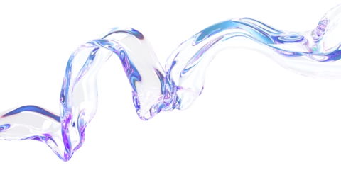 Wandcirkels plexiglas 3d abstract liquid glass transparent clear ribbon water wave line render. Iridescent fluid flow curve shape with holographic gradient texture, dispersion light, flying design element © marozhkastudio