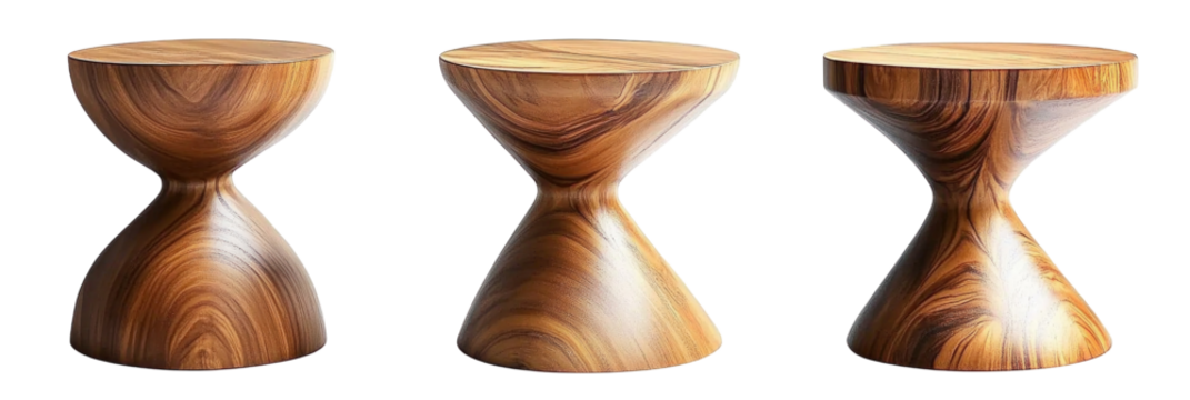 a set of three Wooden stool isolated on a white background