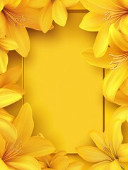 Obraz premium Banner with yellow flowers on isolated background. Postcard, card. Border frame with empty copy space for design or text.
