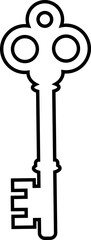Key icon symbol line style. Door or house key to unlock lock. Security system concept represented by outline key sign