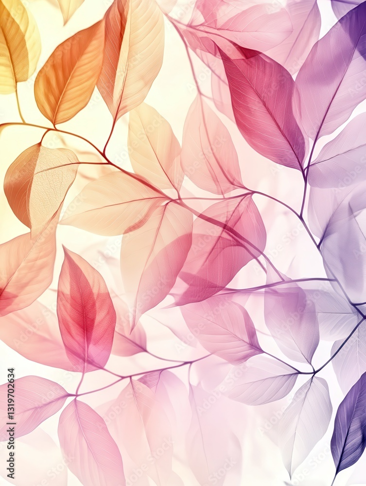 Poster this abstract floral background features delicate leaf patterns and soft pastel colors, creating a s