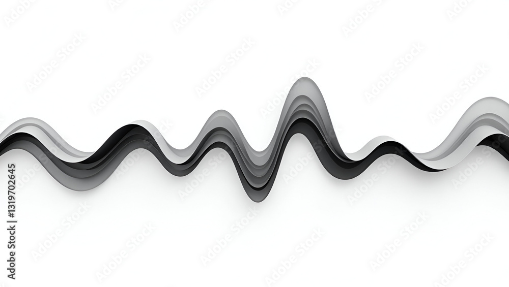 Poster dynamic and fluid 3d wave line pattern in black, elegantly curving over a white background. a high-t