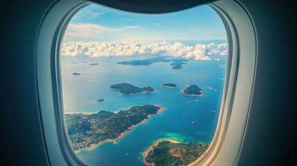 Fototapeta premium Lan Island view from the plane window and the ATR machine