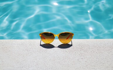 Stylish yellow sunglasses by pool